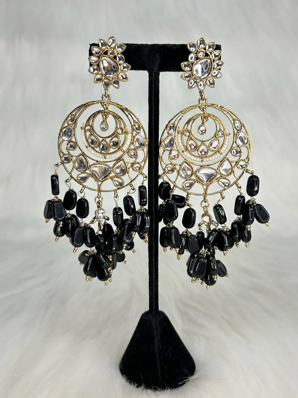 Black Gold Chandelier Lightweight Long Earrings